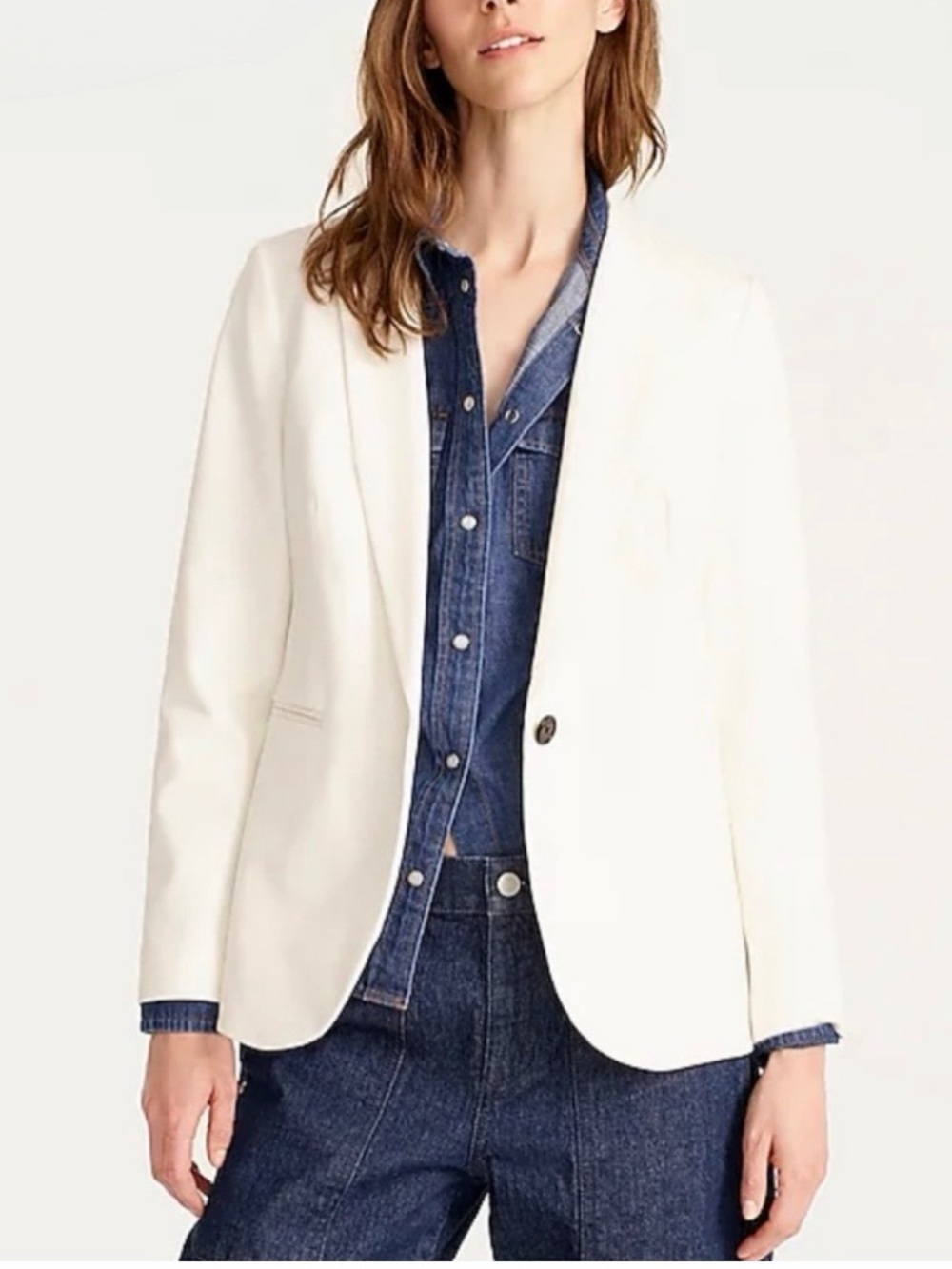 J. Crew Parke Bi Stretch Blazer Cotton Blend Size 8 Off White Office Conference